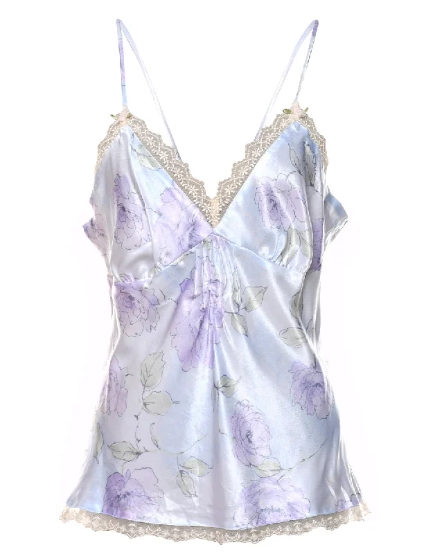 oversized puffer coatFloral Print Lace Trim Lilac Camisole Top - M