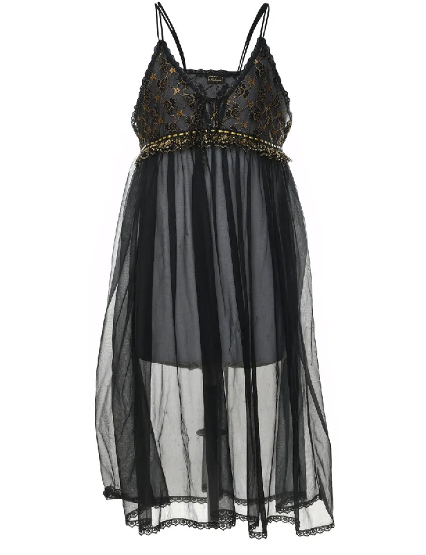 stylish lightweight coatBlack Sheer Lace Trim Babydoll - L