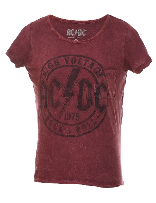 Online Specials Maroon & Black AC/DC Band T-shirt - XS
