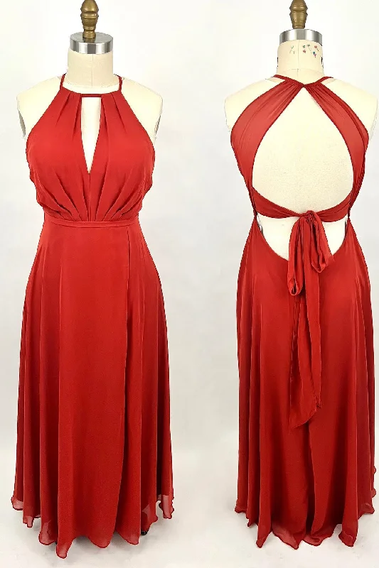Don't Miss bohemian dressScoop Red A-line Chiffon Long Bridesmaid Dress with Open Back Don't Miss bohemian dressScoop Red A-line Chiffon Long Bridesmaid Dress with Open Back