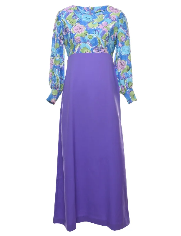 Today’s Deal 1970s Floral Print Purple & Blue Maxi Dress - S