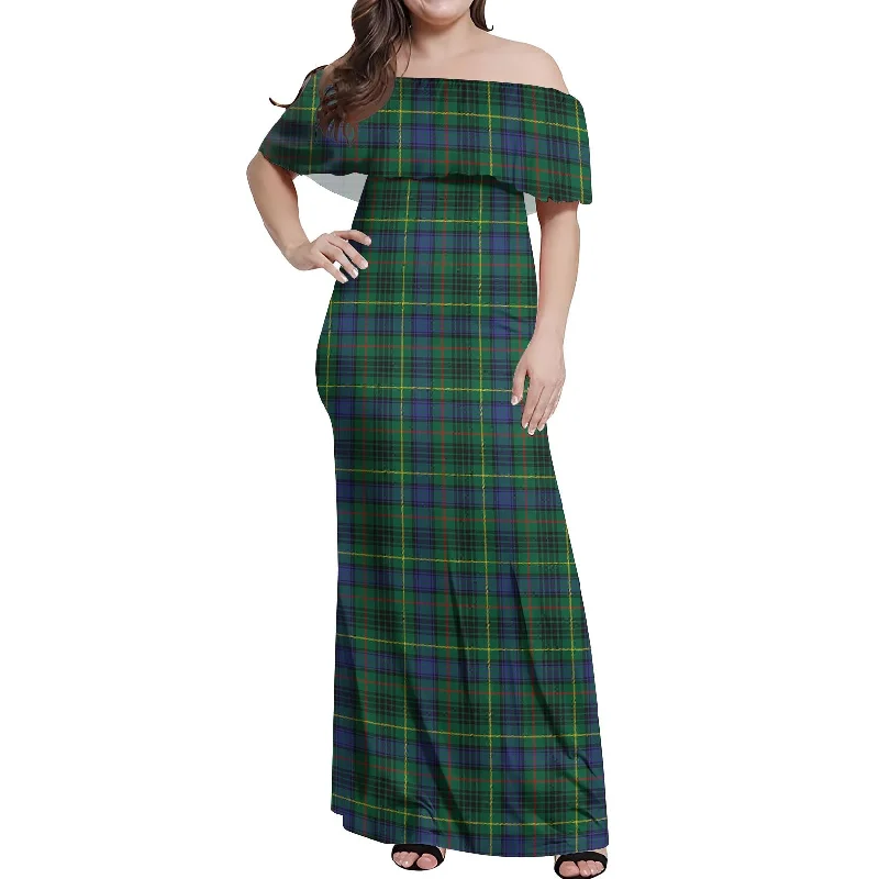 Incredible Offers Stewart Hunting Modern Tartan Off Shoulder Long Dress