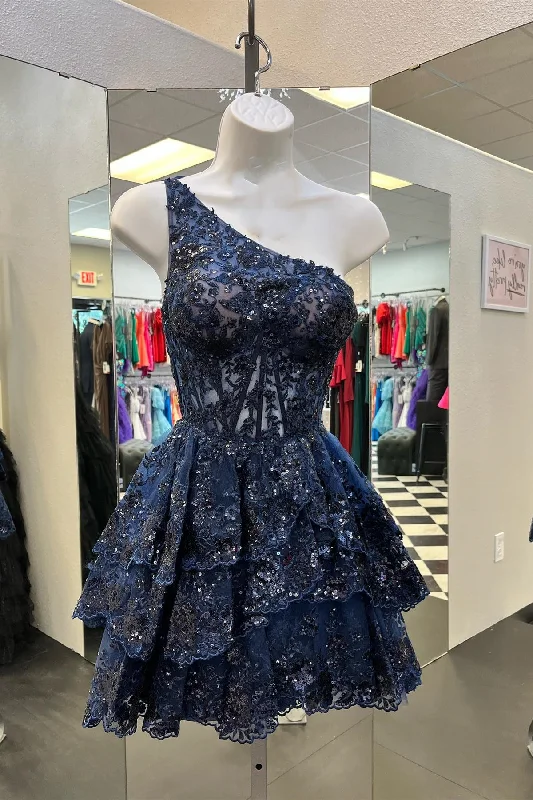 Final Sale flowy maxi dressDark Navy A-line One Shoulder Multi-Layers Homecoming Dress Final Sale flowy maxi dressDark Navy A-line One Shoulder Multi-Layers Homecoming Dress