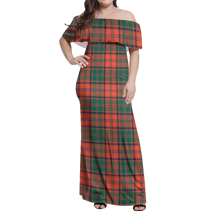 Steals and Deals Stewart of Appin Ancient Tartan Off Shoulder Long Dress