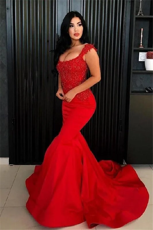 Crazy Deals Chic Mermaid Straps Prom Party Gowns| New Arrival Long Lace Appliques Evening Gowns