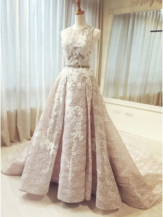 Best Seller Luxury Prom Dresses Scoop Ball Gown Lace Prom Dress Long Evening Dress JKL815