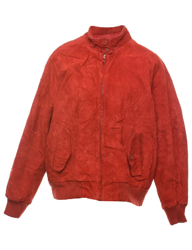 Lowest Price Red Classic Zip-Front Suede Jacket - L