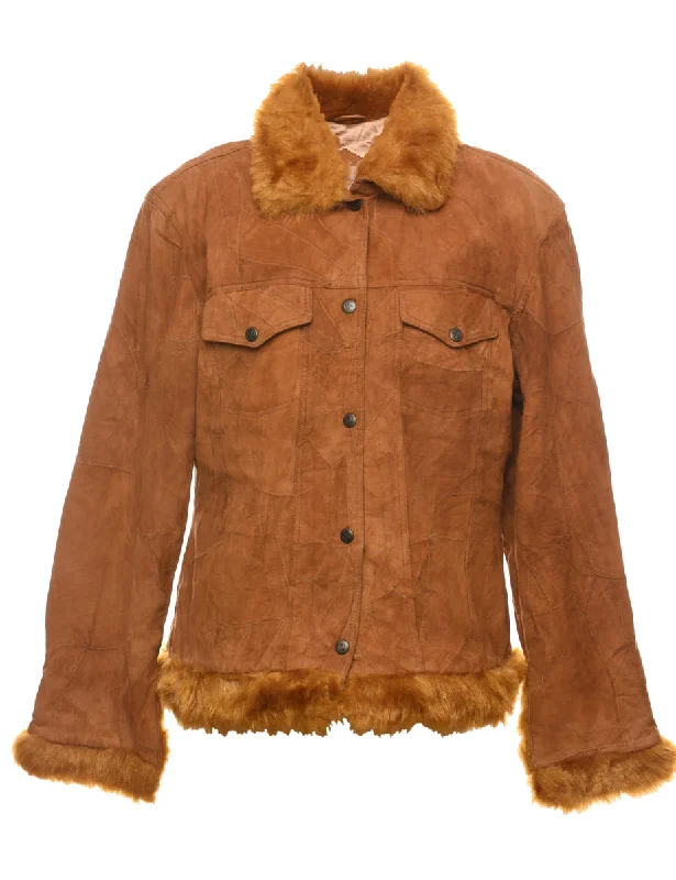 Low Prices Brown Suede Trim Jacket - L