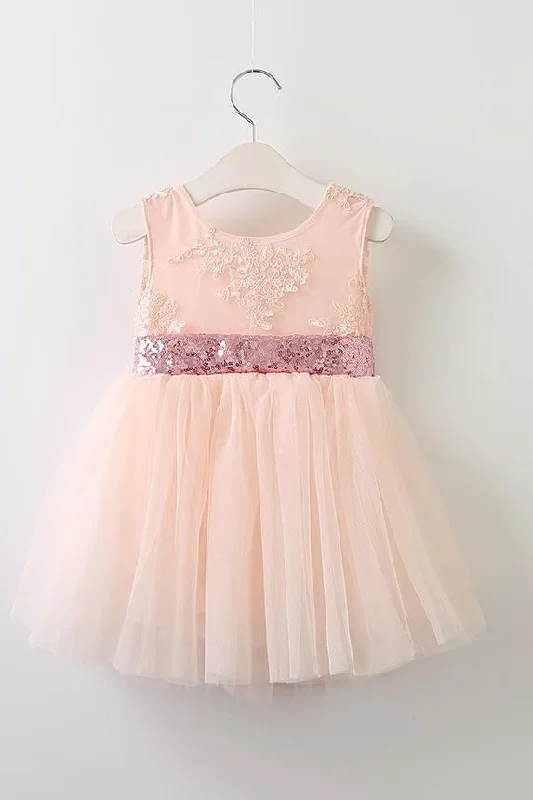 trendy mini dressCute Ball Gown Pink Flower Girl Dress with Sequins