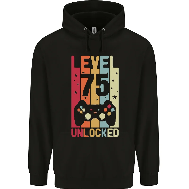 chic pullover hoodiechic pullover hoodie75th Birthday 75 Year Old Level Up Gaming Mens 80% Cotton Hoodie