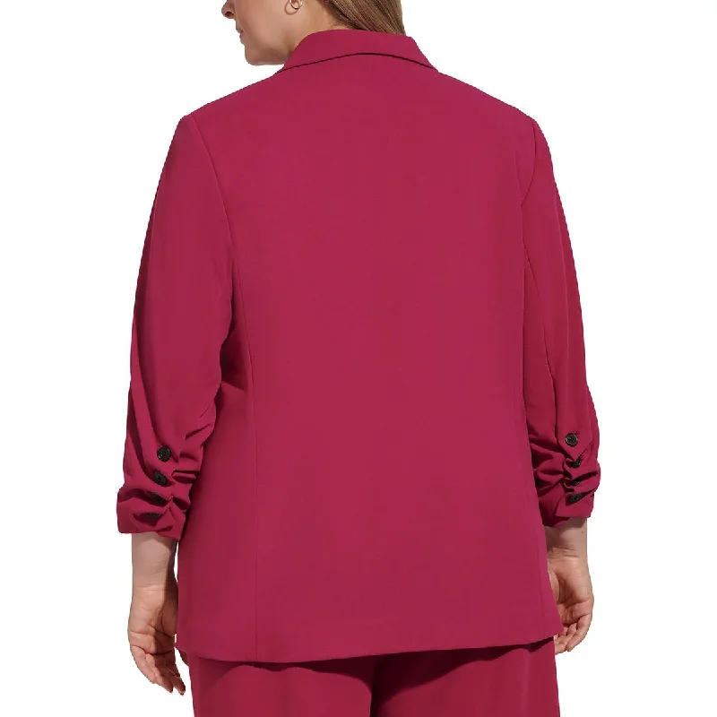 Amazing Deals Plus Womens Solid 3/4 Sleeve One-Button Blazer