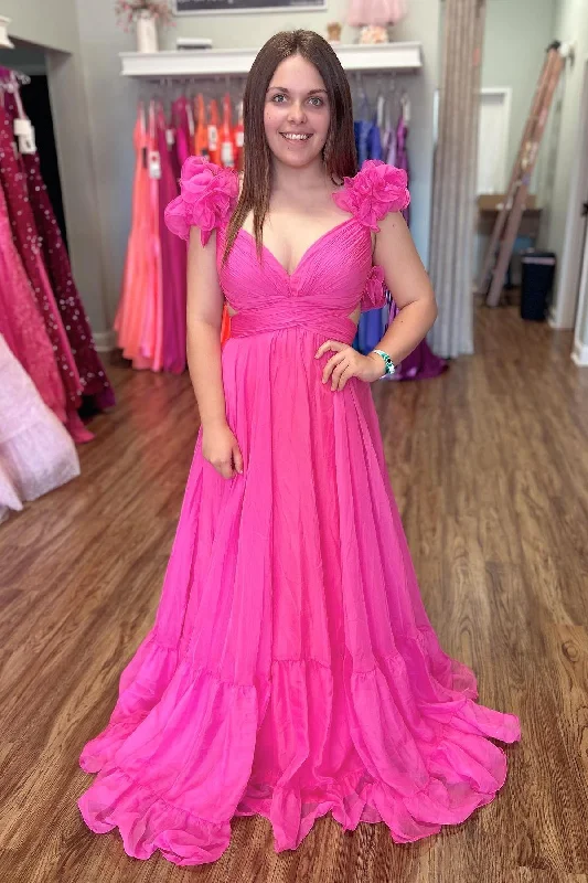 The Best Prices trendy dressRose Pink Ruffle Shoulder Plunging V Neck A-line Lace-Up Long Prom Dress The Best Prices trendy dressRose Pink Ruffle Shoulder Plunging V Neck A-line Lace-Up Long Prom Dress