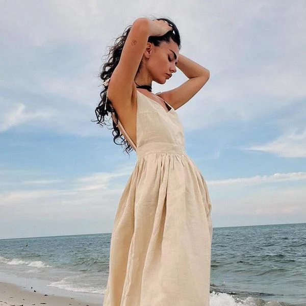 flowy evening dressSummer Breeze Cotton V-Neck Midi Dress