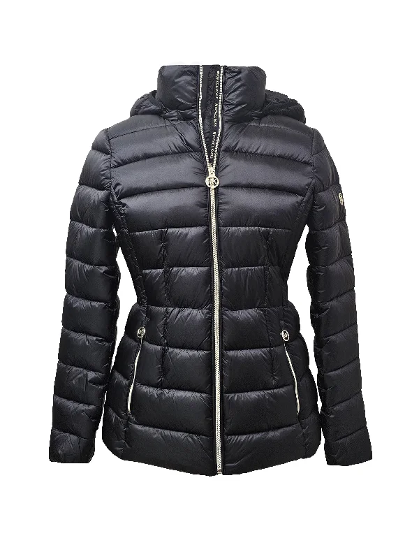 Stock Clearance Michael Michael Kors Women's Hooded Packable Jacket, Black, L