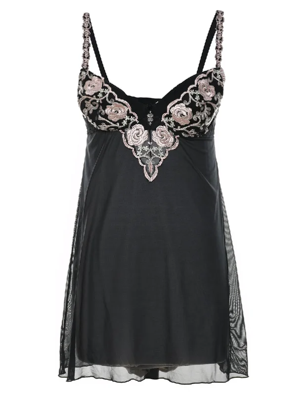 Stock Up and Save Black & Pale Pink Embroidered Babydoll - S