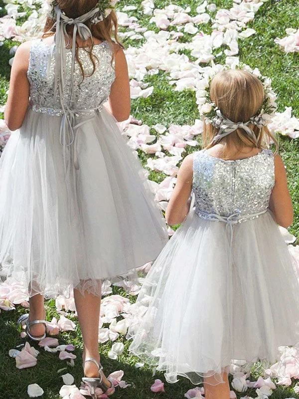 draped dressPrincess Silver Sequins and Tulle Flower Girl Dress