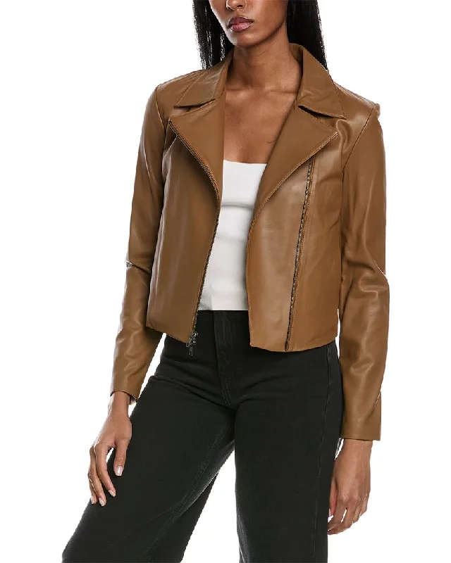 Special Savings Vince Classic Leather Zip Front Jacket