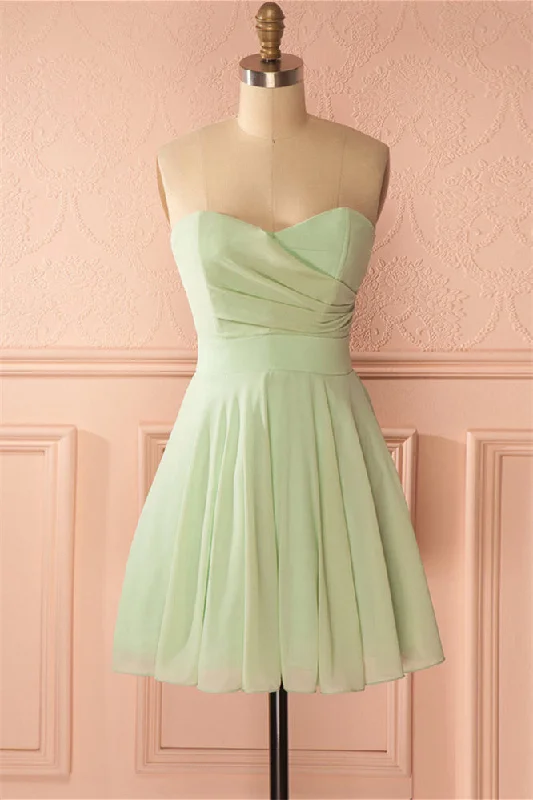 party dressSage Green Chiffon Strapless A-Line Short Dress