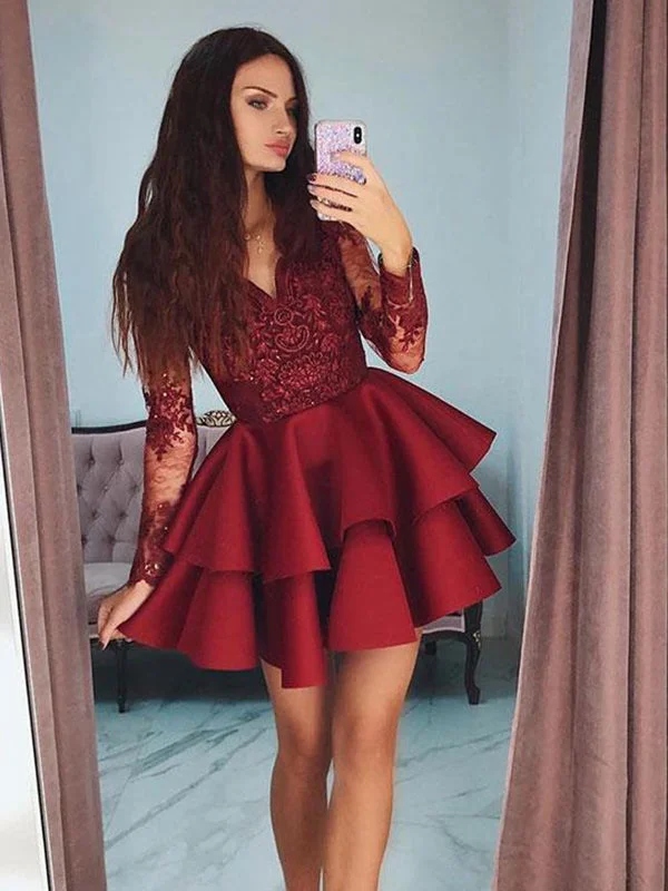 TIME-Limited Offer Long Sleeve Homecoming Dress A-line Appliques Short Prom Dress Fashion Party Dress NA6907 TIME-Limited Offer Long Sleeve Homecoming Dress A-line Appliques Short Prom Dress Fashion Party Dress NA6907