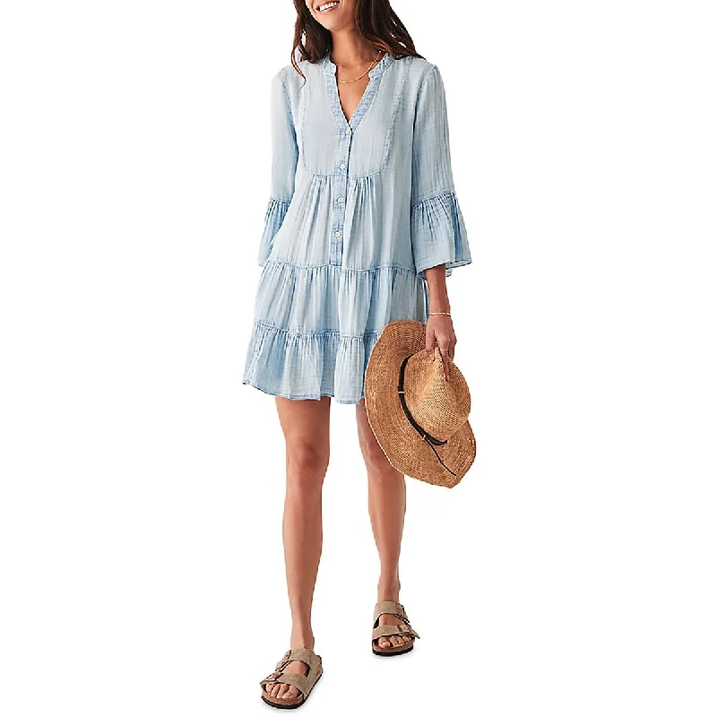 Price Slash casual summer dressWomens Slit Buttons Mini Dress