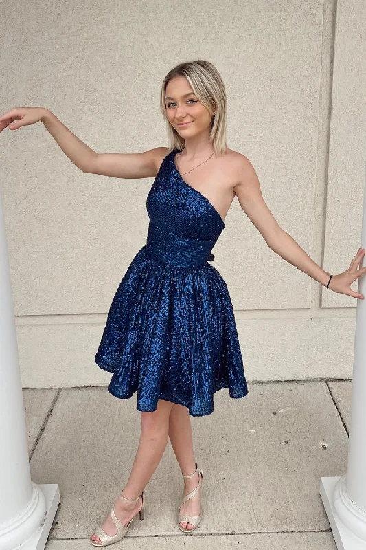 The Best Prices casual summer dressNavy Blue Sequin One-Shoulder A-Line Short Homecoming Dress The Best Prices casual summer dressNavy Blue Sequin One-Shoulder A-Line Short Homecoming Dress