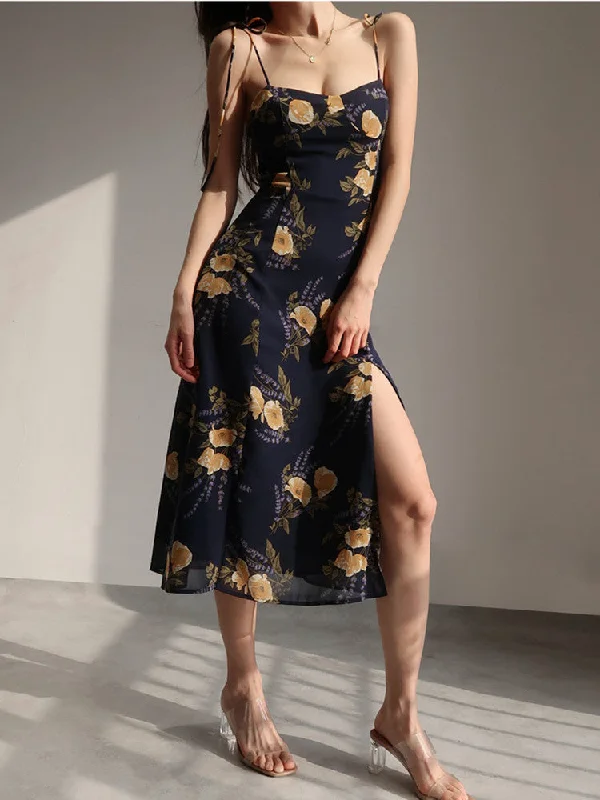 silk dressCandice Flower Print Spaghetti Strap Midi Dress