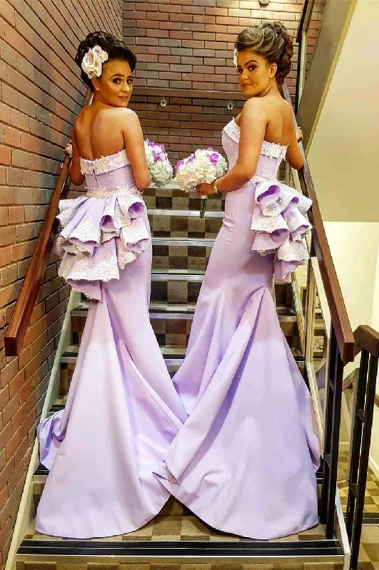 cocktail dressElegant Strapless Mermaid Lilac Long Prom Dress