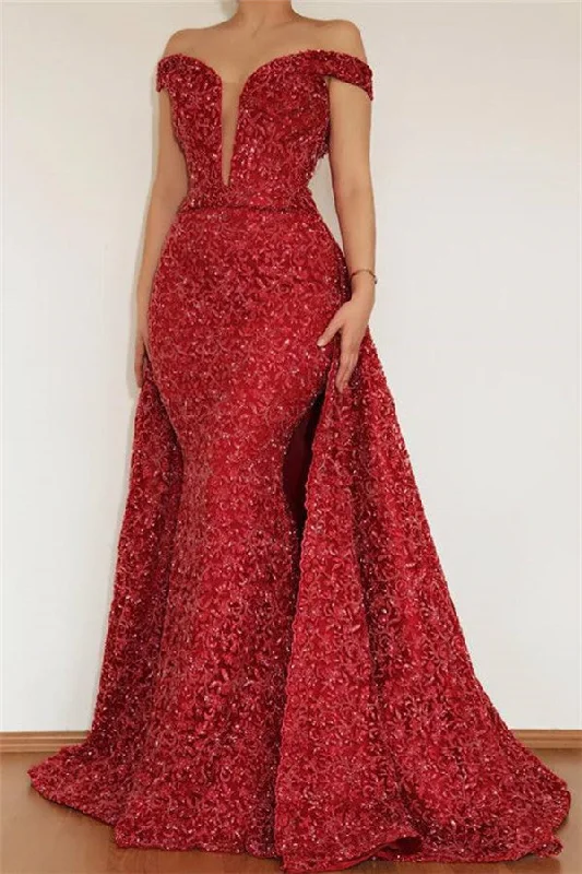 Weekend Flash Sale Burgundy Mermaid Off-the-Shoulder Lace Appliques Prom Dress With Detachable Skirt Weekend Flash Sale Burgundy Mermaid Off-the-Shoulder Lace Appliques Prom Dress With Detachable Skirt