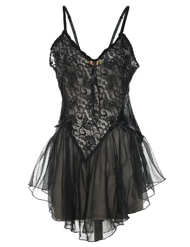 cold weather jacketBlack Sheer Lace Ruffled Babydoll - S