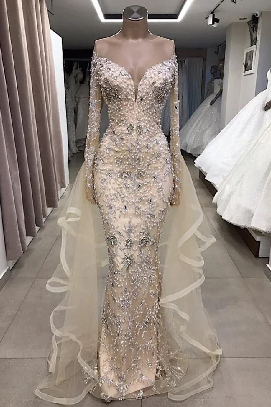 Factory Direct Sale Luxurious Long Sleeves off-the-shoulder Prom Party Gowns with fully-covered beads Factory Direct Sale Luxurious Long Sleeves off-the-shoulder Prom Party Gowns with fully-covered beads