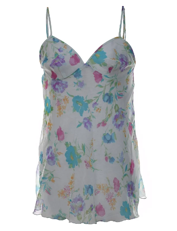 Act Now Floral Print Multi-Colour Sheer Babydoll - S
