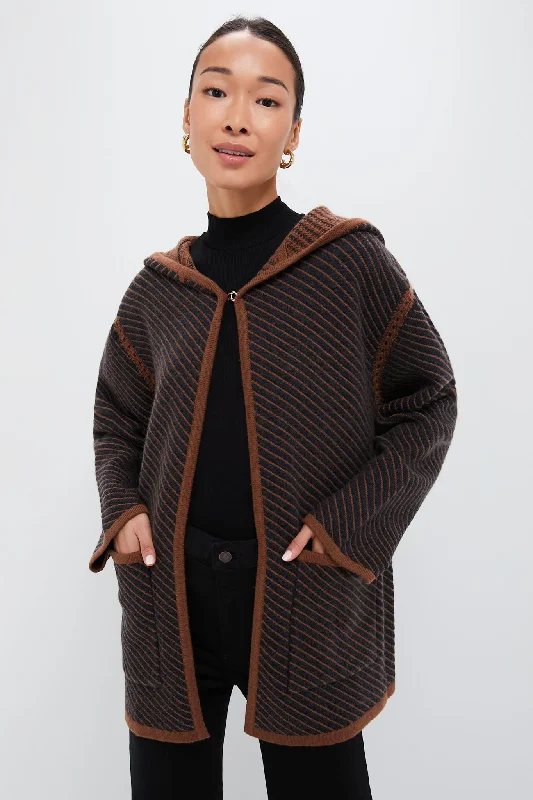 chic padded coatDark Grey and Camel Stripes Cashmere Wool Blend Twill Coat