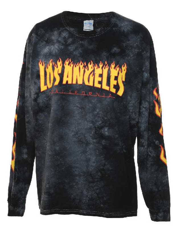 One-DAY Sale Tie Dye Flame Design Los Angeles Printed T-shirt - L