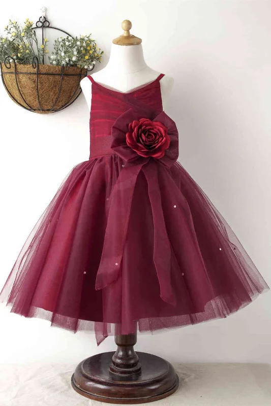 stylish party dressPrincess Burgundy Beaded Flower Girl Dress with Flowers