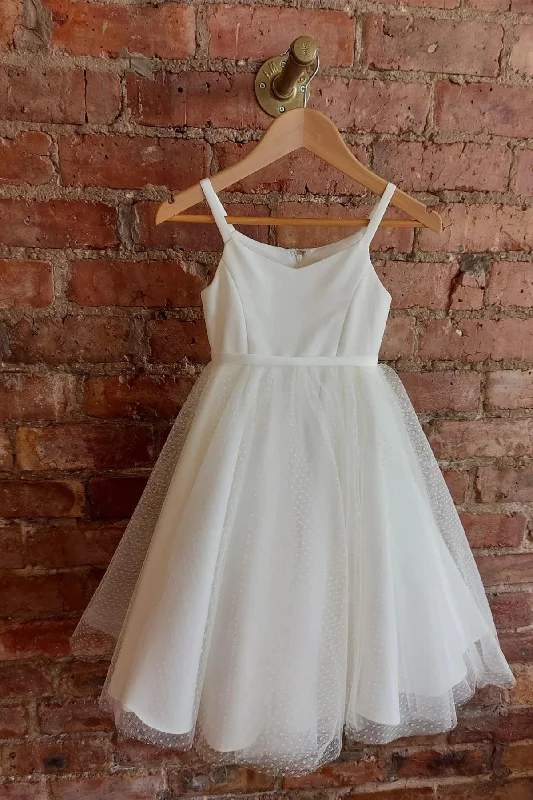 knit dressWhite Straps Dot Long Flower Girl Dress with Sash