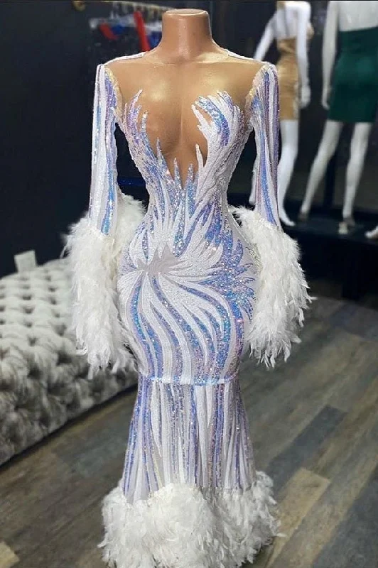 Take Advantage Illusion neck Long Sleeves Luxurious Fur Sequin Mermaid Prom Party Gowns Take Advantage Illusion neck Long Sleeves Luxurious Fur Sequin Mermaid Prom Party Gowns