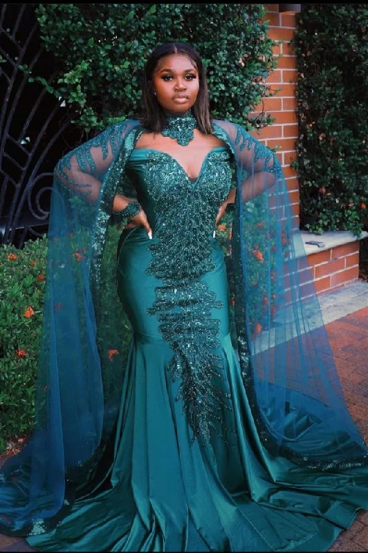 Get It Before It’s Gone Gorgeous Mermaid Evening Gowns Long Sleeves Appliques Floor Length Cape Get It Before It’s Gone Gorgeous Mermaid Evening Gowns Long Sleeves Appliques Floor Length Cape
