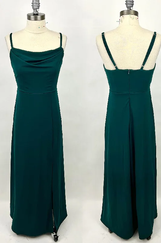 Daily Deals casual evening dressDark Green Cowl Neck Straps Chiffon Long Bridesmaid Dress