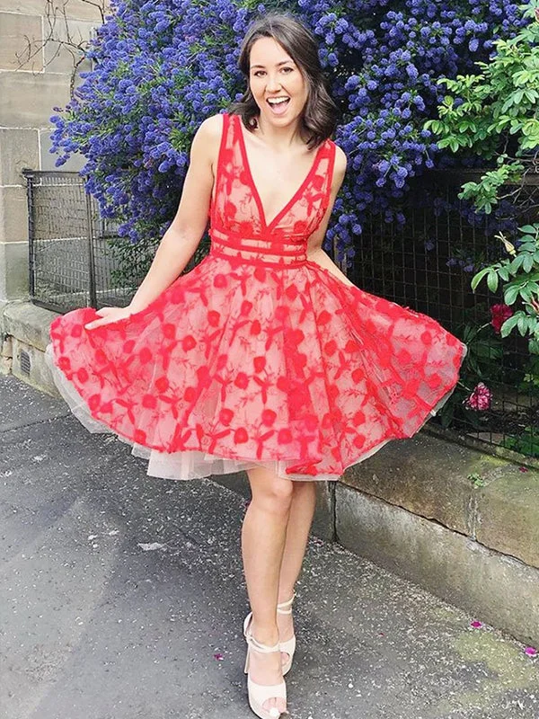 Anniversary Sale Sexy Deep V-Neck Red Lace Cute Homecoming Dresses 2022 Keen-Length AN2204 Anniversary Sale Sexy Deep V-Neck Red Lace Cute Homecoming Dresses 2022 Keen-Length AN2204