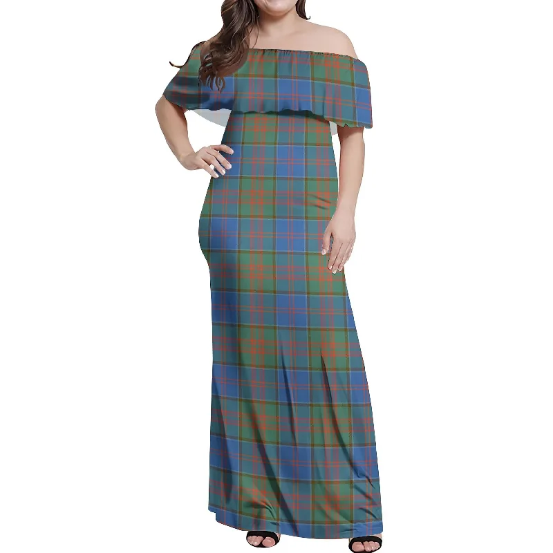 Sale Event Stewart of Appin Hunting Ancient Tartan Off Shoulder Long Dress