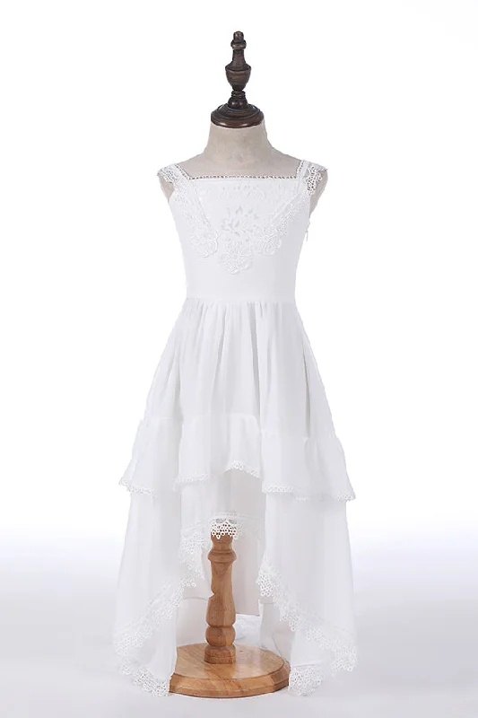 draped dressCute White High Low Beach Flower Girl Dress