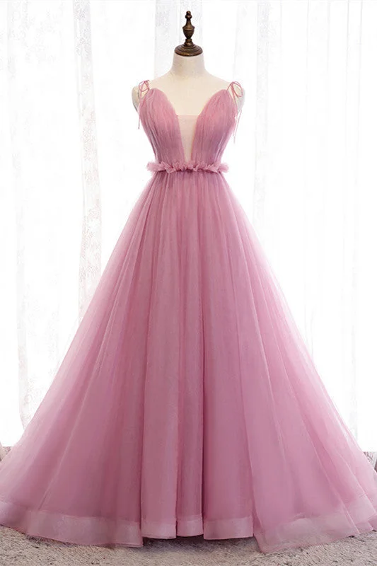 Final Markdown chic dressDeep V-Neck Pink Tulle Formal Dress