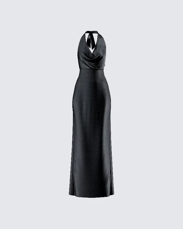 v-neck dressHolly Black Satin Cowl Maxi Dress