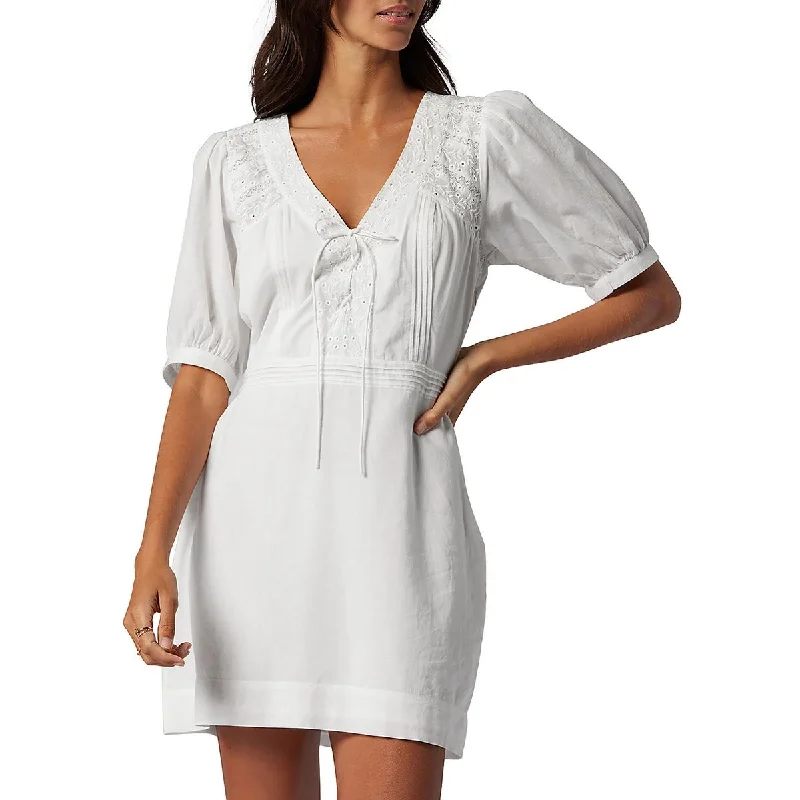 Quick Sale high-waisted dressWomens Eyelet Puff Sleeve Mini Dress