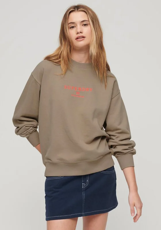 Warehouse Sale cozy hooded sweatshirtSuperdry Womens Embroidered Loose Crew Sweatshirt, Beige Warehouse Sale cozy hooded sweatshirtSuperdry Womens Embroidered Loose Crew Sweatshirt, Beige