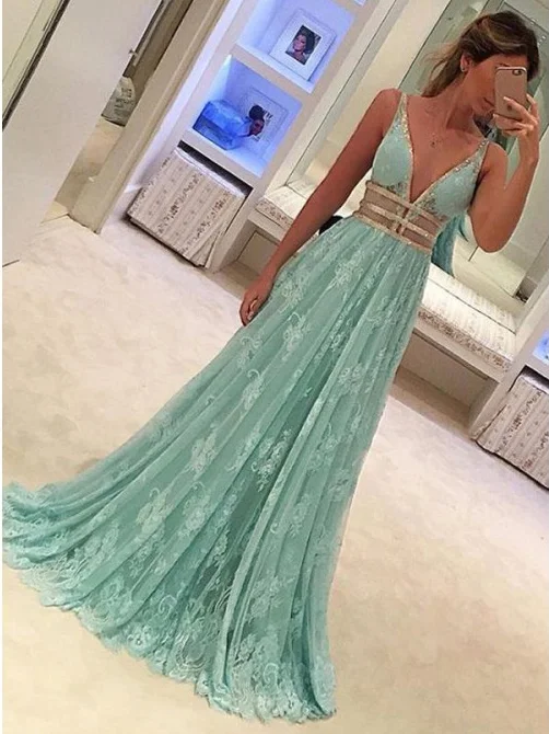 One-DAY Sale Lace Prom Dresses with Straps A-line Deeep V Long Prom Dress Sexy Evening Dress JKL1328 One-DAY Sale Lace Prom Dresses with Straps A-line Deeep V Long Prom Dress Sexy Evening Dress JKL1328