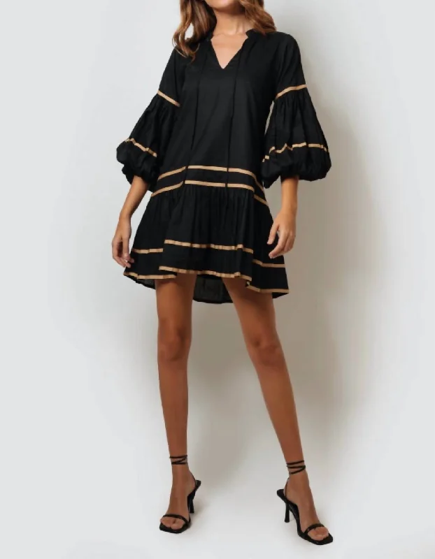 Deal of the Day casual shift dressElana Mini Tiered Dress In Black/gold