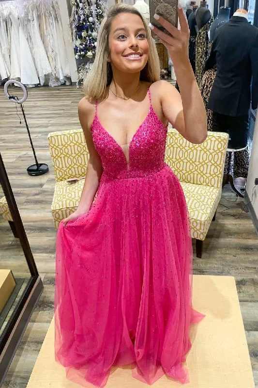 Special Price wool dressBarbie Pink Tulle Beaded Open Back A-Line Prom Gown