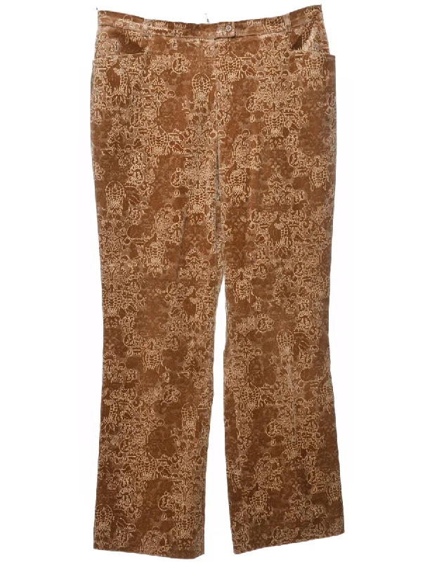 Huge Discounts Light Brown Floral Velvet Trousers - W34 L30