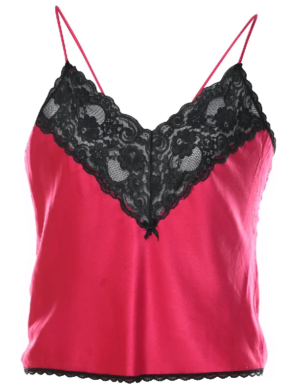 urban coatPink & Black Lace Trim Strappy Camisole - M